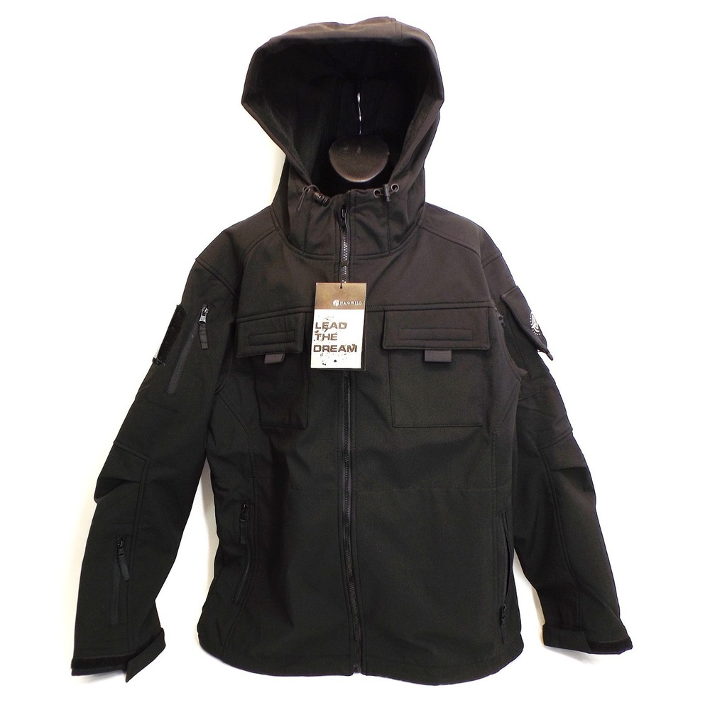 Han-Wild Softshell Black Tactical Jacket -Measures: US Men's Large - LEFT ZIP